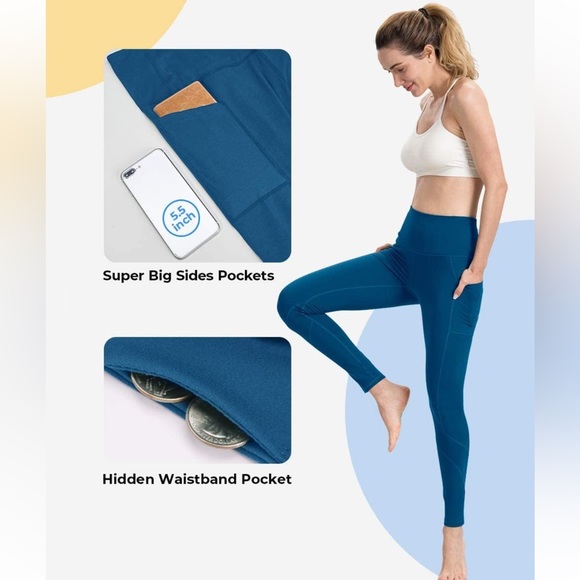 Along Fit teal cropped yoga pants leggings with side pockets super stretch small - Picture 11 of 13